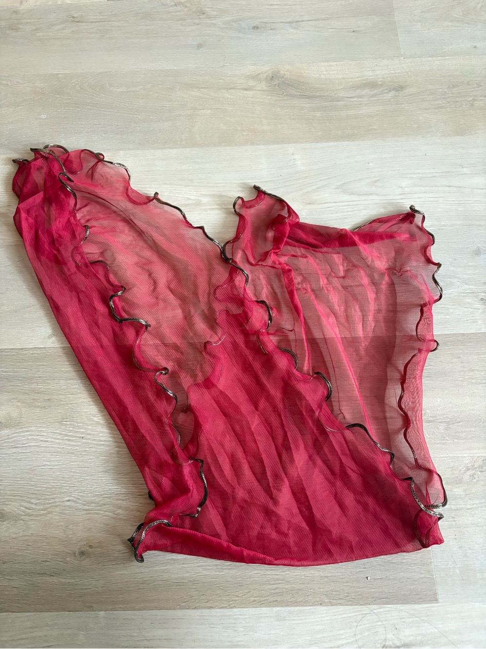 Sheer Red Ruffled Edge Scarf